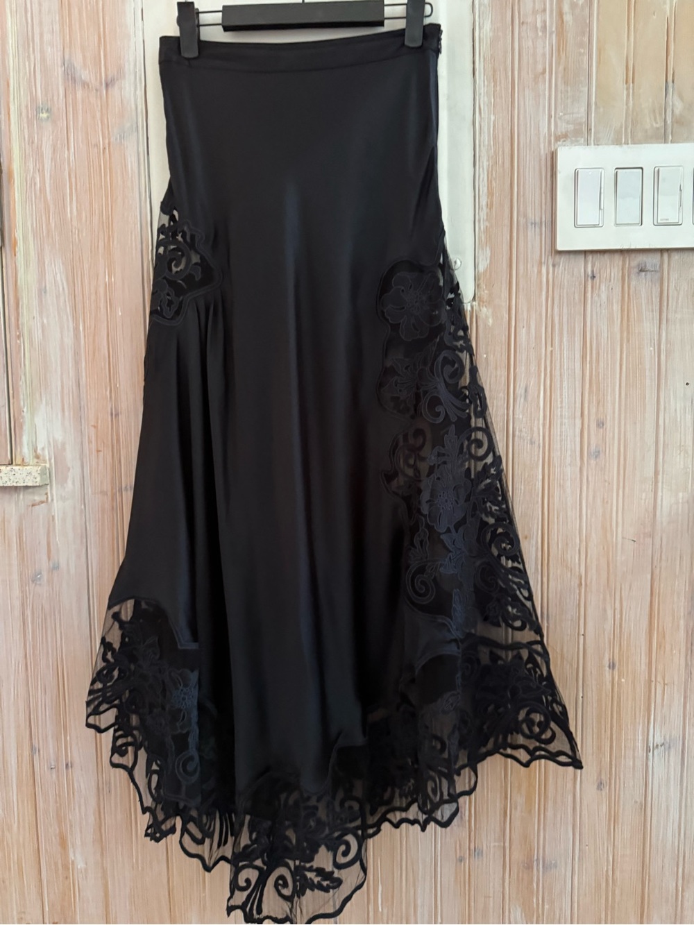 Ulla Johnson Cressida Black Lace-Trim Satin Maxi Skirt - Picture 5 of 5